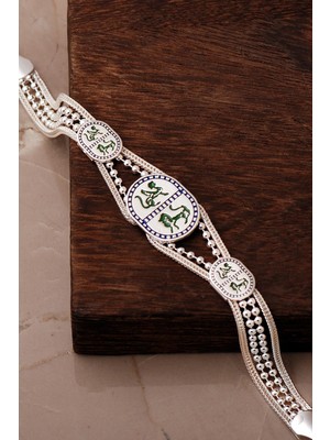 Sümer Telkari Özgürlüğün Ruhu Sembolü Yeşil Mineli Midyat Hasırı 925 Ayar Gümüş Bileklik 4885