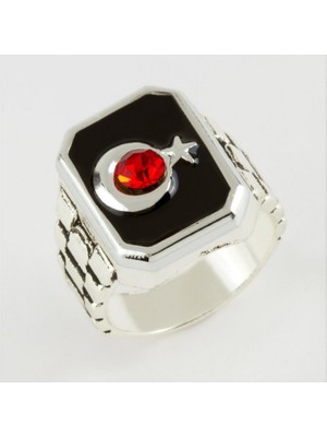 Zero Land Lvsqvr Ay Yıldız Yazılı Metal Erkek Yüzük-Gümüş Rengi