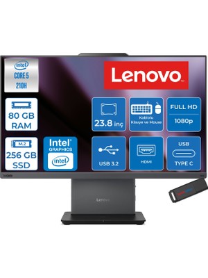 Lenovo Thinkcentre Neo 50A 24 Gen 5 Intel® Core™ 5 210H 4.8ghz 80GB Ddr5 256GB SSD 23.8" Fhd (1920X1080) IPS 250NITS, 99% Srgb Freedos Siyah Allınone Bilgisayar 12SC004GTRF26+ZETTAUSBBELLEK