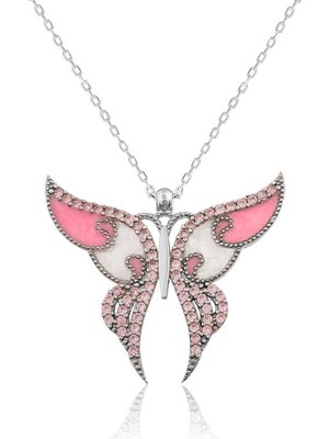 Aya Diamond Gümüş Pembe Kelebek Kolye