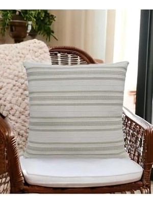 Uslucan Alışveriş Buldan Dokuma TASARIM%100 Pamuklu 45X45CM Kırlent Kılıfı Krem Bej-Yeşil