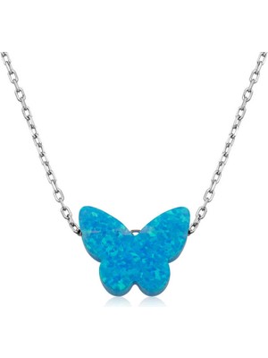 Aya Diamond Gümüş Mavi Opal Taş Kelebek Bayan Kolye