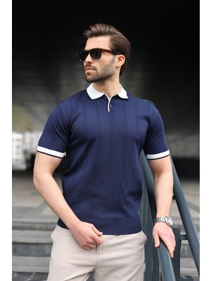 Madmext Lacivert Polo Yaka Triko Erkek Tişört E7470