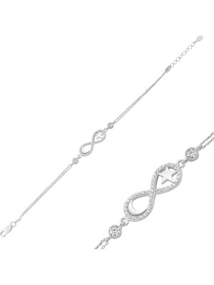 Aya Diamond Gümüş Ay Yıldız Sonsuzluk Bayan Bileklik