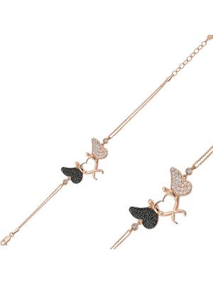 Aya Diamond Gümüş Rose Kalpli Melek Bayan Bileklik