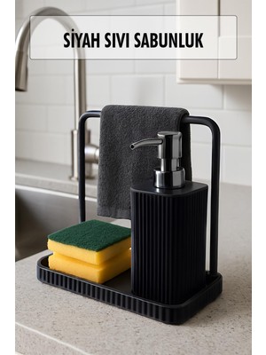 Sb Shopping Havluluklu Sıvı Sabunluk & Havlu Asma Aparatlı Sıvı Sabunluk Siyah 400 ml