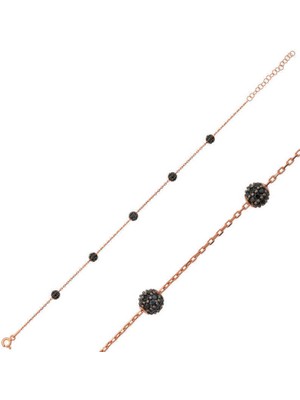 Aya Diamond Gümüş Rose Siyah Toplu Bayan Bileklik