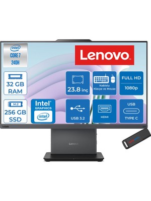 Lenovo Thinkcentre Neo 50A 24 Gen 5 Intel® Core™ 7 240H 5.2ghz 32GB Ddr5 256GB SSD 23.8" Fhd (1920X1080) IPS 250NITS, 99% Srgb Freedos Siyah Allınone Bilgisayar 12SC003YTRF11+ZETTAUSBBELLEK