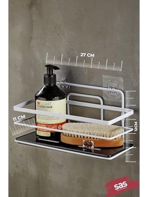 Uslucan Alışveriş Yapışkanlı Ömür Boyu Paslanmaz Kristal Ayarlanabilir Raf Banyo Düzenleyici Şampuanlık Beyaz Lş-01 Bs