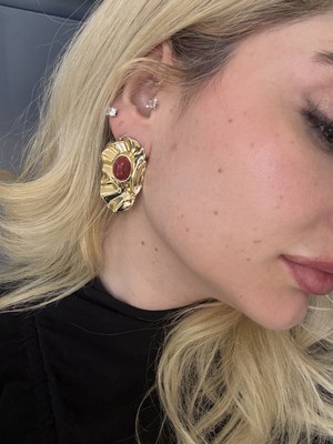 glam Çelik Bordo Liena Küpe