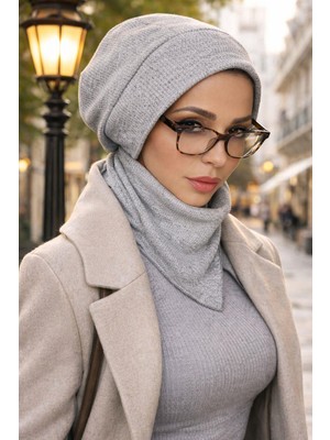 Aişe Tesettür Gri Hazır Tesettür Bere Etol Takım