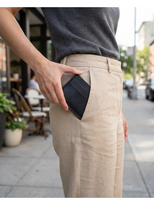 Deri Sepeti El Yapımı Hakiki Deri Slim Kartlık 5 Gözlü Siyah