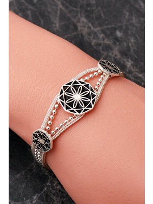 Sümer Telkari Iki Farklı Renk Seçenekli Mineli Anadolu Motifli Midyat Hasırı 925 Ayar Gümüş Bileklik 4886