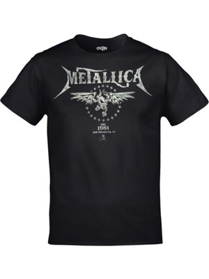 Unisex Siyah Metallica Est 1981 Baskılı Tshirt