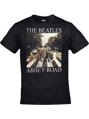 Unisex Siyah The Beatles Abbey Road Baskılı Tişört