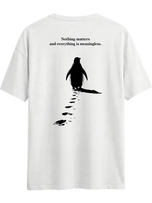 Eastek Premium Oversize Unisex Sırt Baskılı Penguen Baskılı Pamuklu Erkek T-Shirt