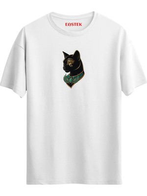 Eastek Mistik Siyah Kedi Baskılı T-Shirt, Erkek Tişört, Kadın Tişört, Unisex T-Shirt