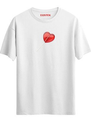 Eastek Kalp Lolipop Baskılı T-Shirt, Erkek Tişört, Kadın Tişört, Unisex T-Shirt