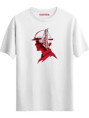 Eastek Red Rig Worker Baskılı T-Shirt, Erkek Tişört, Kadın Tişört, Unisex T-Shirt