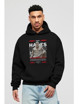 Ankhises Hades 2 Mitoloji Ön Baskılı Siyah Hoodie Oversize Kapüşonlu Sweatshirt Erkek Kadın
