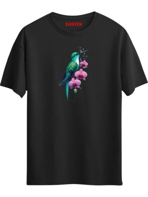 Eastek Sinekkuşu Çiçek Baskılı T-Shirt, Erkek Tişört, Kadın Tişört, Unisex T-Shirt