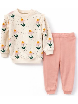 Nikuby Çiçek Desenli Kız Bebek Alt-Üst Takım