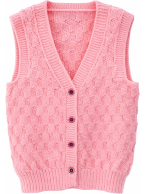 Mercan Kids Kız Çocuk Örgü Yelek Çitlemeli Desen Pembe