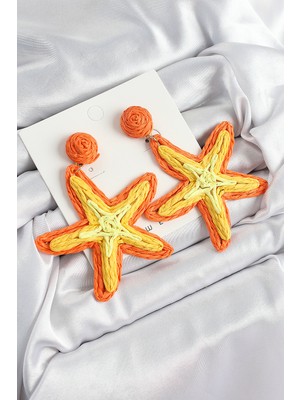 Epilons Pirinç Turuncu Deniz Yıldızı Model Gold Renk Kadın Hasır Küpe - TJ-BKP10898