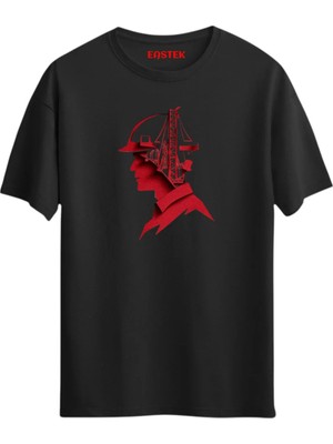 Eastek Red Rig Worker Baskılı T-Shirt, Erkek Tişört, Kadın Tişört, Unisex T-Shirt