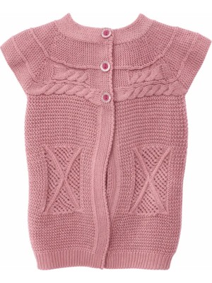 Mercan Kids Kız Çocuk Örgü Yelek Çarpı Desen Sütlü Kahve