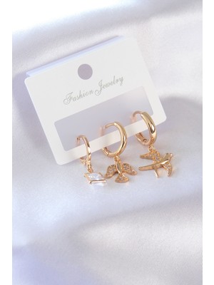 Epilons Gold Renk Kuş Figür Zirkon Taşlı Kadın Küpe - TJ-BKP7375