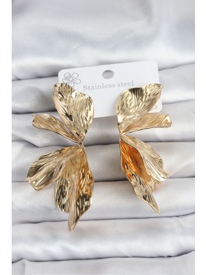 Epilons 316L Çelik Gold Renk Lotus Yaprak Kadın Küpe - TJ-BKP11501