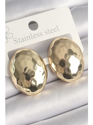 Epilons Pirinç Gold Renk Işlemeli Bombe Oval Model Kadın Küpe - TJ-BKP10255