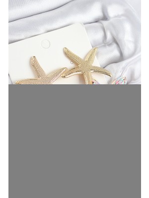 Epilons Pirinç Sallantılı Rainbow Deniz Yıldızı Model Gold Renk Hasır Küpe - TJ-BKP11025