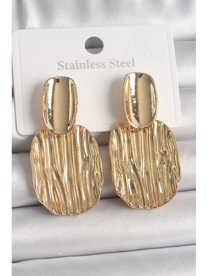 Epilons Pirinç Gold Renk Sallantı Kare Plaka Model Kadın Küpe - TJ-BKP10065