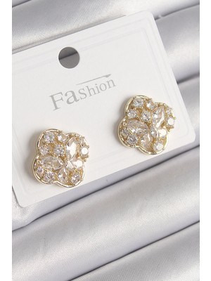 Epilons Pirinç Gold Renk Zirkon Taşlı Yonca Model Kadın Küpe - TJ-BKP9764