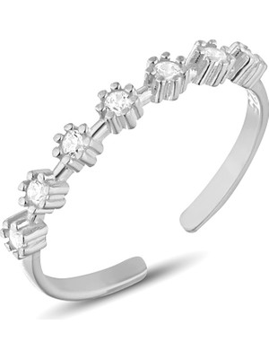 Zanaat Silver 925 Ayar Gümüş Ayarlanabilir Sıralı Zirkon Taşlı Parlak Yüzük