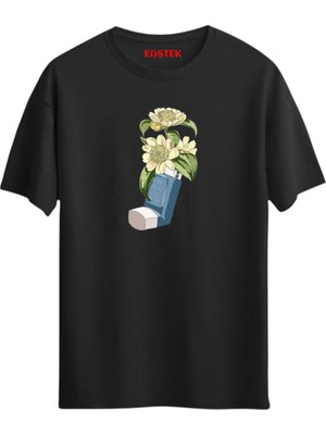 Eastek Çiçekli Inhaler Baskılı T-Shirt, Erkek Tişört, Kadın Tişört, Unisex T-Shirt