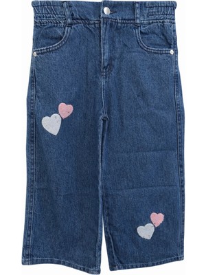 Egecan Kalp Nakışlı Kız Çocuk Mavi Kot Pantolon 6200