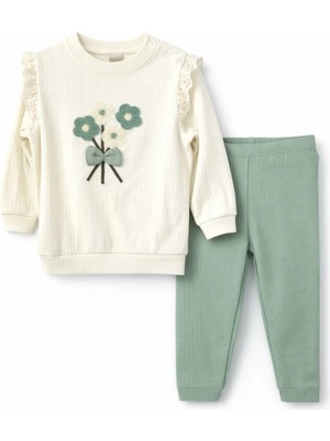 Nikuby Yeşil Çiçekli Bebe Alt-Üst Takım