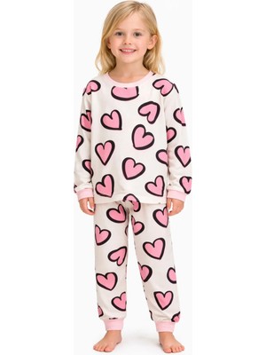 Mini Stella Kids Pembe Kalpler Kız Çocuk Pijama Takımı