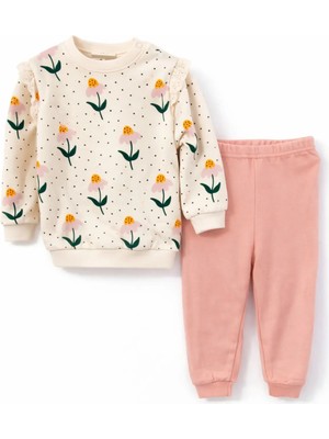Nikuby Çiçek Desenli Kız Bebek Alt-Üst Takım