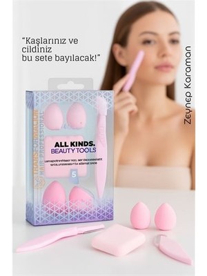 Epilons 5’li Makyaj Süngeri ve Kaş Usturası Seti – Profesyonel Güzellik Araçları