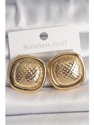 Epilons Pirinç Gold Renk Işlemeli Kare Model Kadın Küpe - TJ-BKP10149