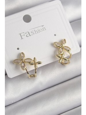 Epilons Pirinç Gold Renk Zirkon Taşlı 2'li Çiçek Model Kadın Küpe - TJ-BKP9961