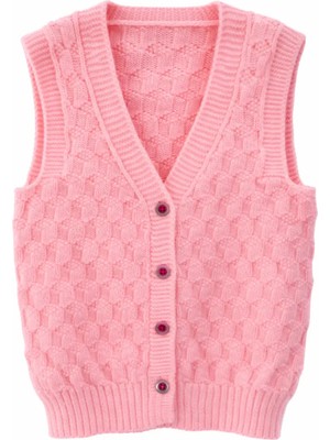 Mercan Kids Kız Çocuk Örgü Yelek Çitlemeli Desen Pembe
