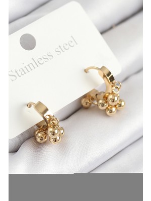 Epilons 316L Çelik Boncuklu Halka Model Gold Renk Kadın Küpe - TJ-BKP11214