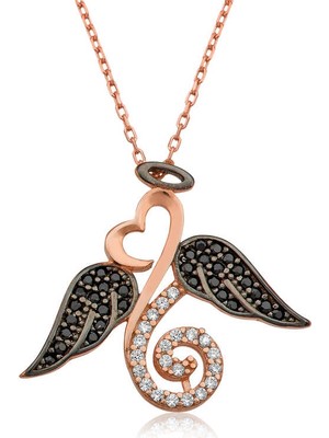 Aya Diamond Gümüş Melek Kanatlı Kalp Bayan Kolye