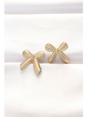 Epilons Pirinç Gold Renk Fiyonk Küpe - TJ-BKP8881