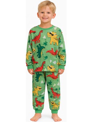 Mini Stella Kids Yeşil Dinozor Desenli Erkek Çocuk Pijama Takımı